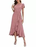 Berylove Pailletten Ballkleid Damen Abendkleider Lang Pailletten Damen Kleider Elegant für Hochzeit Rockabilly Kleid S007 Blush 2XL