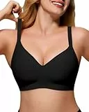 As Fairy Damen-BHs ohne Bügel, weich, bequem, V-Ausschnitt, nahtlos, Push-Up-Bralette, volle Abdeckung, T-Shirt-BH, Schwarz, 85A