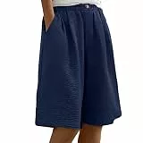 Generisch Kurze Hose Damen Musselin Hose Baumwolle Leinenshorts Luftige Caprihose Leinen Shorts Sporthose Sommer Hosen Leinenhose Leicht Shorts Casual Stoffhose Baggy Sommerhose Damen Bermudashorts