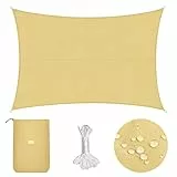 Sekey Sonnensegel Wasserdicht 3x4m Rechteckig PES Polyester, Sonnenschutz 95% UV Schutz Windschutz Reißfest Wetterfest, für Balkon Garten, mit Ösen und Befestigungsseile, Sand
