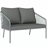 Outsunny Gartensofa 2-Sitzer Rattansofa mit Kissen Loungesofa Sitzgruppe, Wetterfest Couch für Garten Terrasse Balkon, Poly Rattan Grau