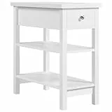 Yaheetech Beistelltisch Holz Nachttsich Nachtkommode mit 1 Schublade und 2 Ablagefächern Hoch Nachtkonsole Sofatisch Couchtisch für Schlafzimmer/Wohnzimmer, Weiß