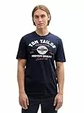 TOM TAILOR Herren T-Shirt mit Logo-Print aus Baumwolle, sky captain blue, XXL