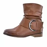 Elara Damen Stiefelette Gefüttert Schnallen Boots Chunkyrayan B9815-KB Camel-39