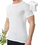 CAOZITOU 2er-Pack Anti-Schweiß Shirt Herren Rundhals, Bambus Unterhemd mit Achselpads, Atmungsaktiv Slim Fit T-Shirt mit Schweißfesten (2, Weiß, L)