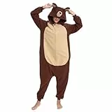 LABULA Onesie tierkostüme Damen Herren Pyjama Animal Halloween Schlafanzug Cosplay Jumpsuit Karneval Einteiler,Braunbär,M