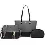 LOVEVOOK Handtaschen Damen Shopper Schultertasche Umhängetasche Damen Groß Tasche für Büro Schule Einkauf Reise Handtasche 3-teiliges Set, Grau Schwarz