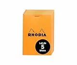 Rhodia 12200AMZC - Set mit 5 Notizblöcken N°12, kopfseitig geheftet, 8,5x12 cm, 80 Blatt mikroperforiert, kariert, Clairefontaine Papier weiß 80g, Cover Orange, 5 Stück