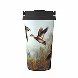 Jagd fliegender Wilddruck Tlater Reisebecher, 500 ml, handisolierter Kaffeebecher, auslaufsicherer Deckel, Edelstahl, isolierte Kaffeetasse mit auslaufsicheren Deckeln, wiederverwendbare Kaffeetassen,