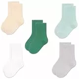 Exemaba Kleinkind Crew Socken 5 Paare Baumwolle Solide Farben Nahtlos Socken für Kinder Jungen Mädchen(Grüner Set,M/24-28)
