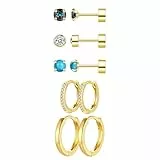 RoseJeopal 5 Parr 18K Gold Ohrringe Set für Damen, Kleine Türkis Runde Ohrstecker Goldene Creolen mit AAA+ Kubischer Zirkonia, Hypoallergene Gold Ohrpiercing Mädchen für mehrere ohrlöcher
