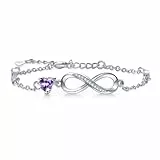 Tusuzik Damen Silber 925 Damen Zirkonia Herz Armband Verstellbares Armband Geburtstag Jahrestag Schmuck Geschenk für Frauen