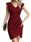 Missufe Minikleid Partykleid Bodycon Enges Wickelkleid Damen Cocktailkleid Elegant Figurbetontes Kleider (Weinrot, Mittel)