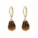 Vissen Braun Tiger Eye Stone Drop Ohrringe Gold Damen Ohrringe Vergoldet Leverback Vintage Schmuck Ohrringes