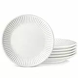 MALACASA Geprägtes Speiseteller 6 Personen, Ø 26 cm Große Teller Set aus Porzellan, Geripptes Strukturiertes Essteller, Weiß, Spülmaschinenfest, Skandinavisches Serie LEILA