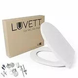 LUVETT® WC-Sitz mit Absenkautomatik C100 oval universell, Toilettendeckel mit 3 Edelstahl Montagelösungen, Klodeckel abnehmbar, Farbe:Weiß