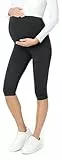 Be Mammy 3/4 Umstandsleggings Kurz aus Baumwolle Bequeme und blickdichte Schwangerschaftsleggings Umstandsmode BE20-229 (Schwarz, XXL)