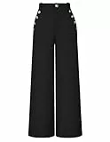 GRACE KARIN Hose Damen Hohe Taille Weite Hose Knopf Hose Casual Arbeit Hose Stretchhose mit Taschen Schwarz XL
