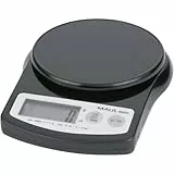 MAUL Briefwaage MAULalpha 18,8 x 14,1 x 3,7 cm | Stabile Waage bis 2kg | Große Wiegefläche Ø 12,4 cm | Automatische Nullstellung und Abschaltautomatik | Inklusive Batterien | Schwarz