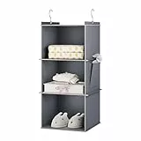 YOUDENOVA Hängeregal Schrankorganizer Stabiler Kleiderschrank Organizer Hängeaufbewahrung Ordnungssystem mit MDF-Platten und Bambus-Stock verstärkt 3 Fächer Grau