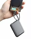 Eazpower Powerbank 45W Schnellladefunktion 20,000mAh mit USB-C Kabel integriert, Externe Handyakkus Leicht Klein Aber Stark für iPhone 17/16 /15 Pro, Samsung S25 Ultra, Xiaomi - Raummetallsilber