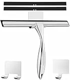 Duschabzieher Edelstahl 25 cm - mit 2 Ersatzgummiabzieher，Abzieher Dusche mit Halterung, Fensterabzieher für Badezimmer, Spiegel und Fliesen, Streifenfreie Reinigung für Glasflächen