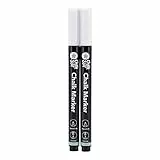 SECURIT Chalkstar - Pack of 2 White Liquid Chalk Markers for Blackboard, Chalkboard, Window, or Glass - Round 1-2 mm Nibs - Ideal Chalk Pens for Signs and Advertisements