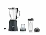 Severin Standmixer, Smoothie Maker, Blender elektrisch, 1,5L, 2 Stufen, Impulsfunktion, spülmaschinengeeignete Teile, Edelstahlmesser, inkl. to go Behälter und Mühlen-Aufsatz, 600W, schwarz, SM 3724