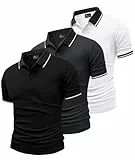 SwissWell 3er Pack Poloshirt Herren Kurzarm Golf Polo Shirts Männer Atmungsaktiv T-Shirt für Herren, Schwarz+Dunkelgrau+Weiß XL