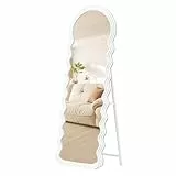 SONGMICS Ganzkörperspiegel, 160 x 50 cm, Standspiegel, wellenförmiges Design, mit Ständer, freistehend, MDF-Rahmen, für Schlafzimmer, Wohnzimmer, Eingangsbereich, wolkenweiß LFM027W01
