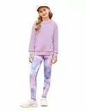 GRACE KARIN Mädchen 2-teiliges Set Weicher Dehnbarer Trainingsanzug Pullover Oberteil Hose Schulanfangs Outfits Lila 12-13 Jahre