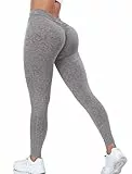 STARBILD Leggings Damen Sport V Back Scrunch Butt, High Waist Yogahose Blickdicht Push Up, für Fitness Gym Alltag, Mit Tasche - Grau M