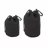 Objektivtasche, Neopren Objektivbeutel, Objektiv Tasche, Kamerazubehör Schutz für Objektiv, Wasserdichte Schutzbeutel für Kamera Objektiv, Zubehör für DSLR-Kameraobjektiv, Schwarz, 2 Größen, 2 Stück