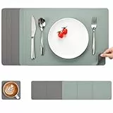 Myir JUN Tischsets Abwaschbar und Untersetzer, Platzset Leder Platzdeckchen Abwaschbar Doppelseitigen Tischsets Umkehrbares Tischset rutschfest Tischset Lederoptik (Grau Salbeigrün, Satz von 6)