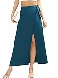 Missufe Damen Sommer Freizeit Strand Bademode Schlitz Flowy Swing Maxi Wickelrock (Stahlblau, Groß)