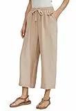 Fourindo Leinenhose Damen 7/8 Weites Bein Sommerhose Damen Leicht Elegant Leinenhose Stoffhose Causal Locker Freizeithose Hohe Taille Sommer Hosen für Urlaub und Alltag