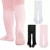 Durio Baby Strumpfhose für Mädchen Baumwolle Kinderstrumpfhose Kleinkind Strumpfhosen Set Leggings Anti-Rutsch Rutschfest Stoppersocken 3 Paar-Schwarz Weiß u. Pink 6-12 Monate