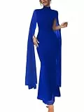 SEBOWEL Damen Cape-Ärmel Mesh Maxikleid Elegant High Neck Formelles Abendkleid Partykleid mit Umhang, Blau, X-Groß