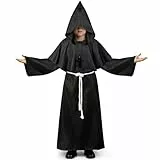 Kitimi Mönch Kostüm Kinder mit Kreuz und Kapuze, Halloween Karneval Kinder Mittelalter Roleplay Kostüm