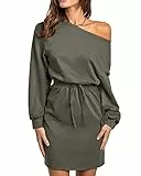 BebreezChic Kleid Damen Casual Einfarbig Rundhals Langarm Tunika Minikleider Freizeitkleid Knielang, Grün M