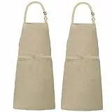 XIEJINJIA 2er-Pack Verstellbare Canvas Schürzen mit 2 Taschen Kochschürze Kochen Backen Garten für Frauen Männer Beige