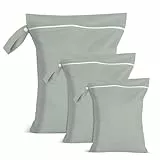 Zaewry 3 Stück Nassbeutel Grau, Groß Mittel Klein Wetbag, WäSchebeutel Reise, Wasserfester Beutel, Nasstasche Schwimmsachen, Wiederverwendbarer Nasstasche, Wasserdichter Beutel für Badeanzüge, Windeln