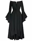 SCARLET DARKNESS Damen Viktorianisches Rockabilly Kleid Off Shoulder Lace-Up Rokoko Fairy Dress Schwarz XXL