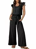 Dokotoo Jumpsuit Damen Sommer Musselin Overalls Festlich Elegant Hosenanzug Weites Bein Playsuit Lang Romper, schwarz, M