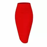 Girstunm Damen lässiger Bleistiftrock schlanker kurzer Rock Sommer hohe Taille Stretch kurzer Rock mit Schlitz Rot Medium