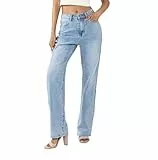 Nina Carter T002 Damen Jeanshose ohne Stretch – Straight Leg Jeans mit geradem Bein, High Waist, Klassische Baumwolljeans im Vintage Look (Hellblau (T002-4), S)