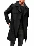 Runcati Herren Mantel Zweireiher Trenchcoat Langes Revers Business Jacke mit Gürtel, Schwarz , XXL