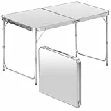 Klappbarer Multifunktionstisch Mehrzwecktisch Campingtisch Klapptisch Markttisch höhenverstellbarer Tapeziertisch Beistelltisch zum Campen im Garten für Festivalls Märkte und mehr (Weiß: 120 x 60 cm)