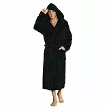 U2SKIIN Herren Kapuze Bademantel, Plüsch Bademäntel für Herren lange Fleece Plüsch Bademantel flauschig aus Flanell (Schwarz, L/XL)