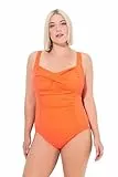 Ulla Popken Damen große Größen Übergrößen Plus Size Badeanzug, Drapierung, feine Struktur, Softcups rosenkoralle 50 791023510-50